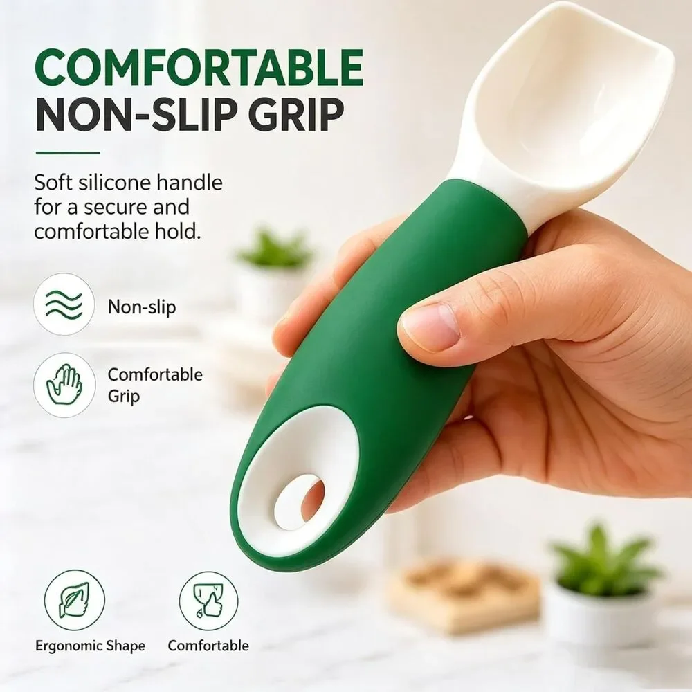 Ice Cream Scoop Non Slip Silicone Grip Deep Bowl Frozen Yogurt Fruit Scooper